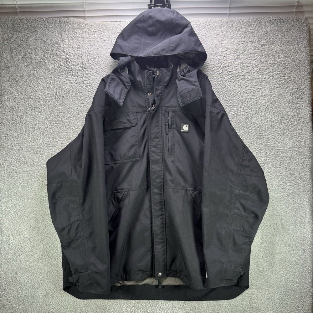 Carhartt Shoreline Coat Mens 2XL Black Waterproof Breathable Hooded Work Jacket